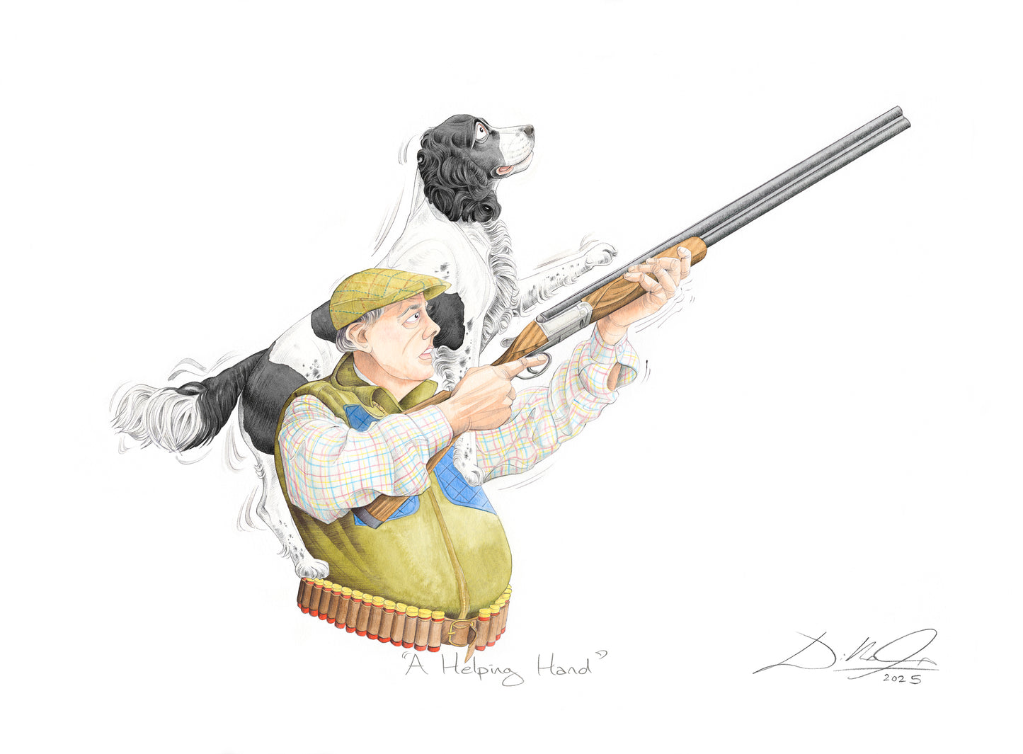 A Helping Hand (Black & White Spaniel) - Open Edition Giclee Art Print