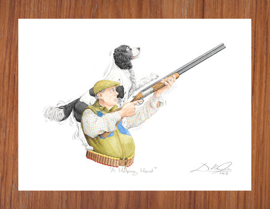 A Helping Hand (Black & White Spaniel) - Open Edition Giclee Art Print