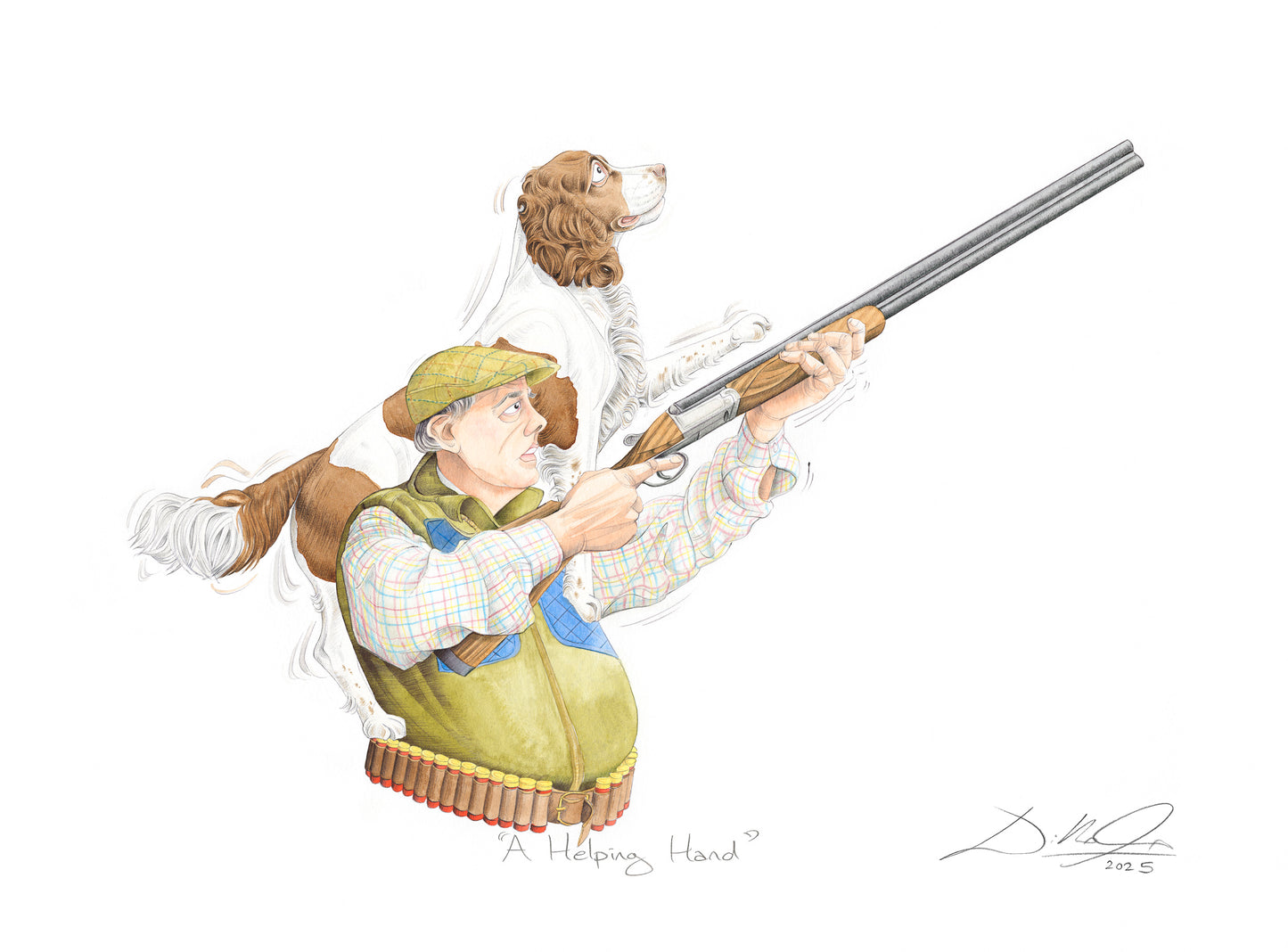 A Helping Hand (Brown & White Spaniel) - Open Edition Giclee Art Print