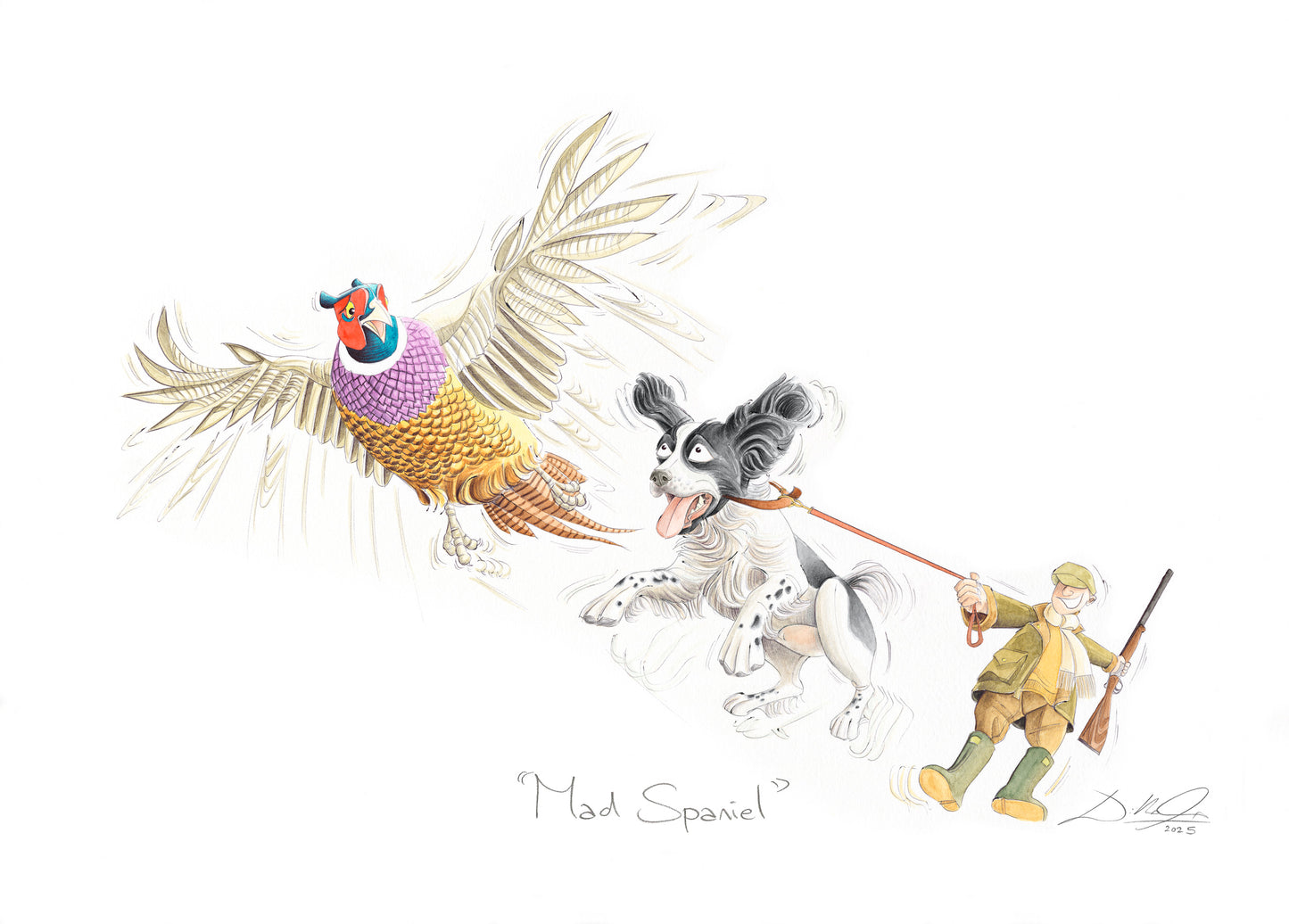 Mad Spaniel (Black & White Spaniel) - Open Edition Giclee Art Print