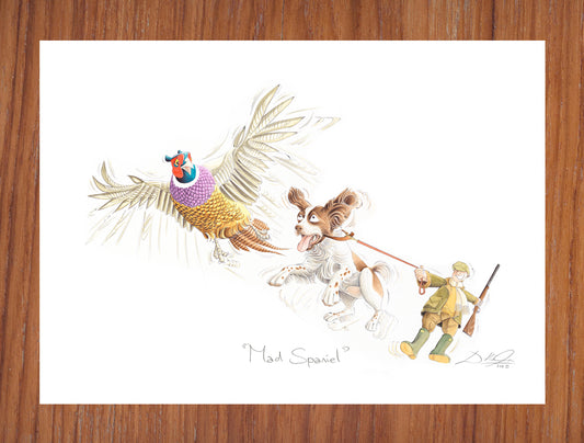 Mad Spaniel (Brown & White Spaniel) - Open Edition Giclee Art Print