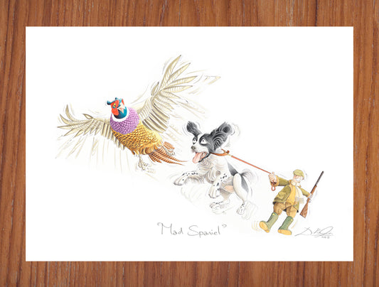 Mad Spaniel (Black & White Spaniel) - Open Edition Giclee Art Print