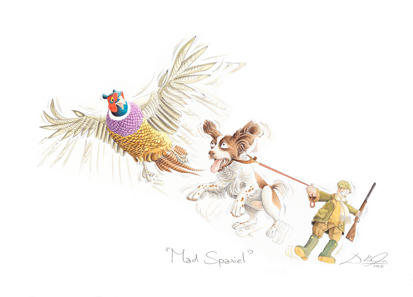 Mad Spaniel (Brown & White Spaniel) - Open Edition Giclee Art Print