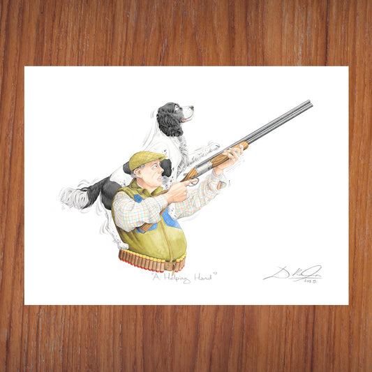 A Helping Hand (Black & White Spaniel) - Open Edition Giclee Art Print