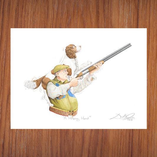 A Helping Hand (Brown & White Spaniel) - Open Edition Giclee Art Print