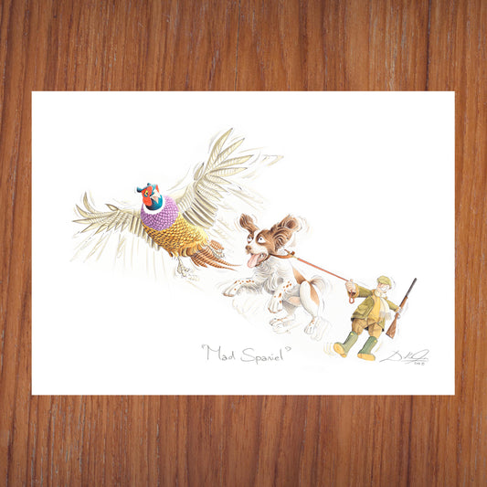 Mad Spaniel (Brown & White Spaniel) - Open Edition Giclee Art Print