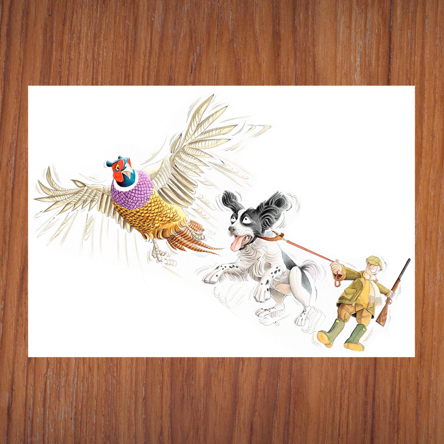 Mad Spaniel (Black & White Spaniel) Greetings Card